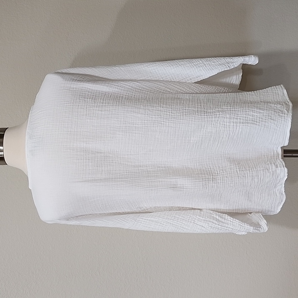 C&C California BlouseTop Cotton Gauze White Tunic Top Pockets Lagenlook size L - Picture 6 of 6